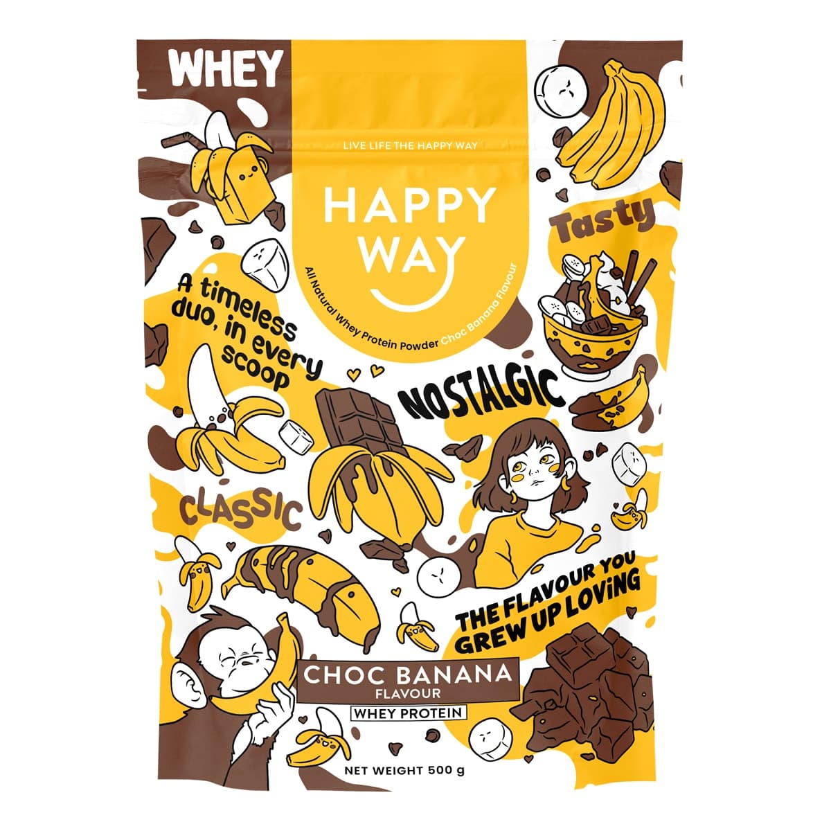 Happy Way Whey Protein Powder Choc Banana 500g