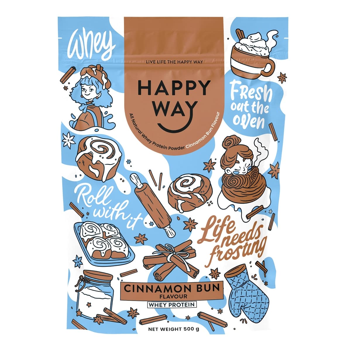 Happy Way Whey Protein Powder Cinnamon Bun 500g