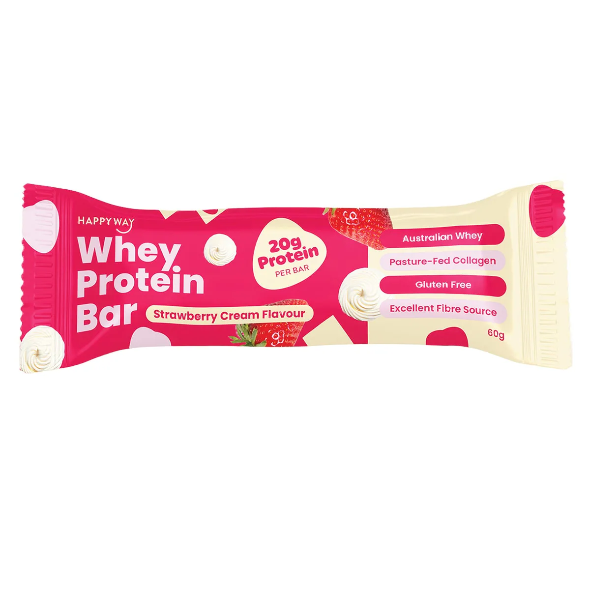 Happy Way Whey Protein Bar Strawberry Cream Flavour 60g