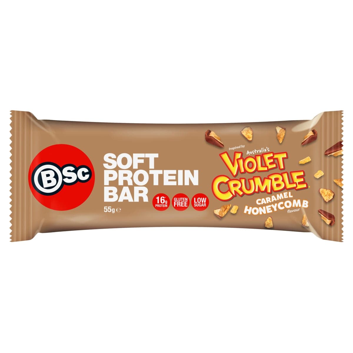BSc x Violet Crumble Soft Protein Bars Caramel Honeycomb Box 12 x 55g