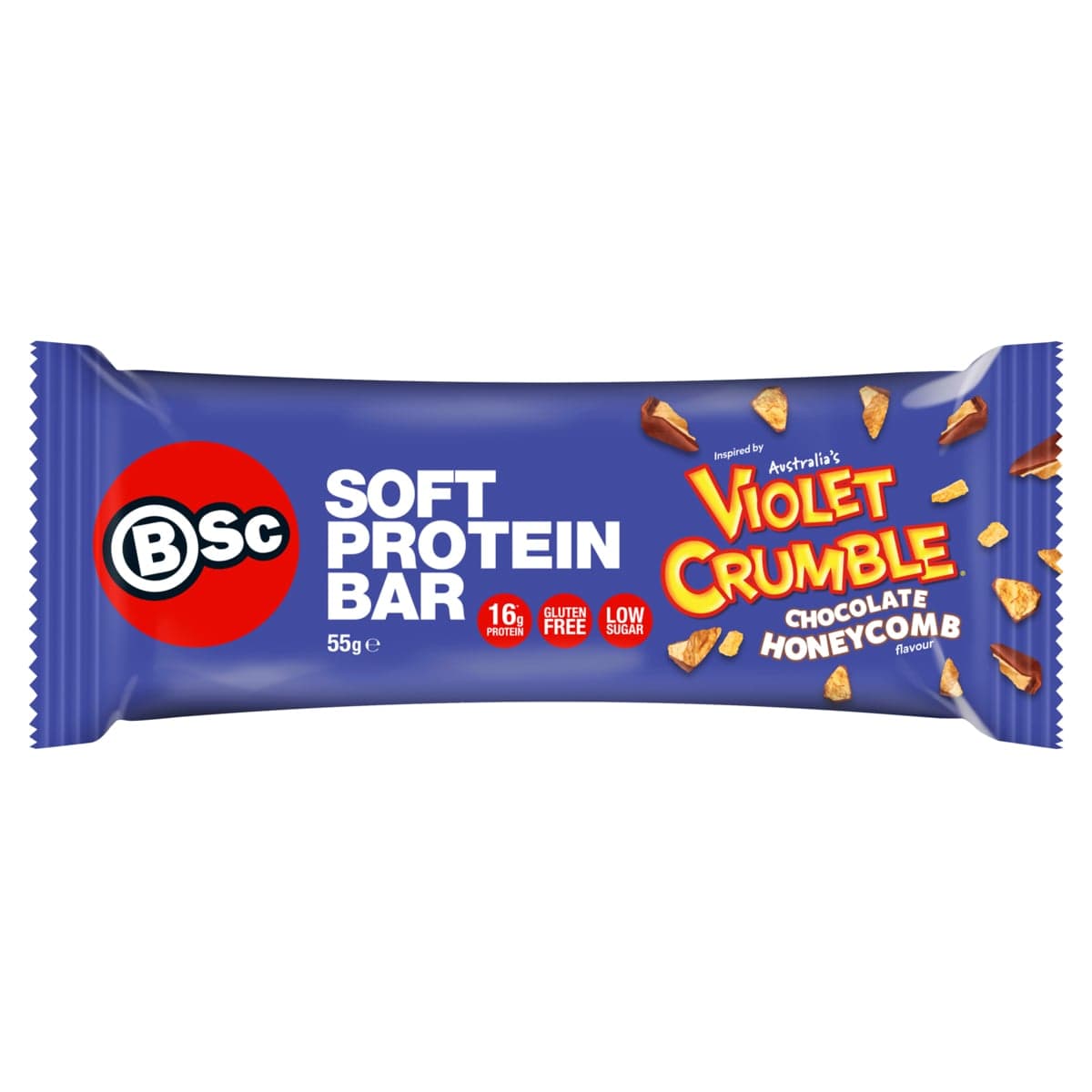 BSc x Violet Crumble Soft Protein Bars Choc Honeycomb Box 12 x 55g