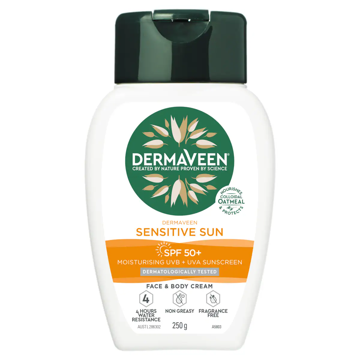 DermaVeen Sensitive Sun SPF 50+ Moisturising UVB + UVA Sunscreen 250g