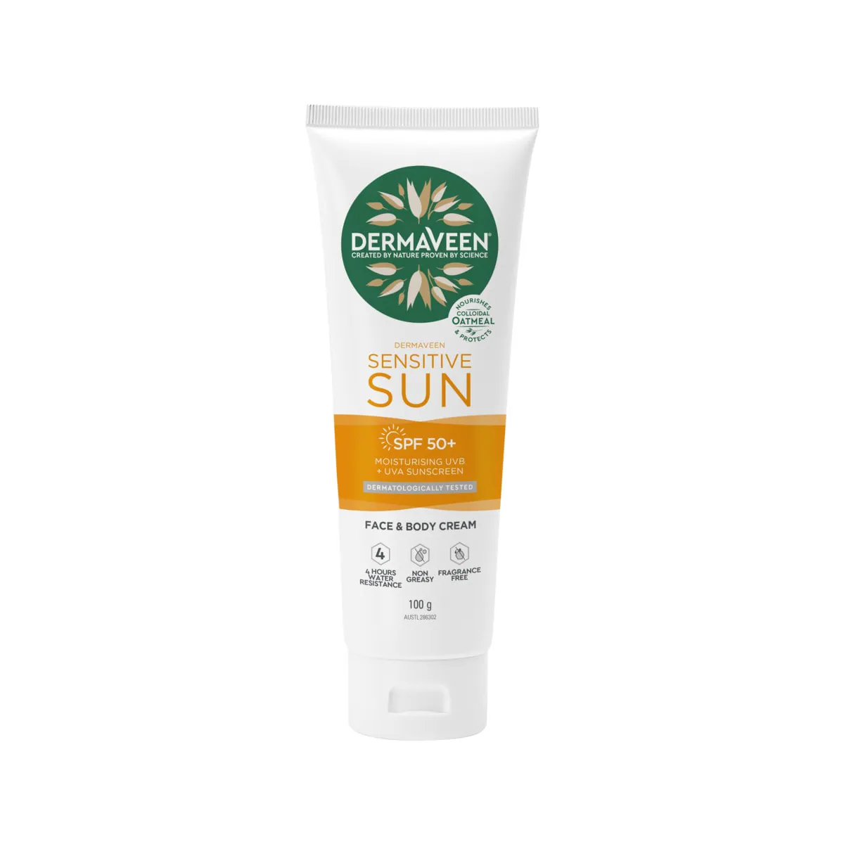 DermaVeen Sensitive Sun SPF 50+ Moisturising UVB + UVA Sunscreen 100g