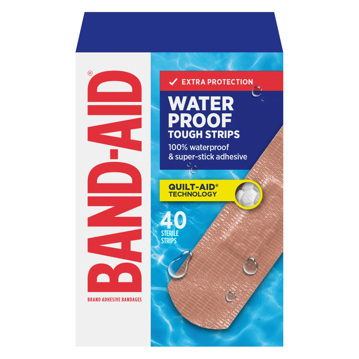 Band-Aid Waterproof Tough Adhesive Bandage 40 Sterile Strips