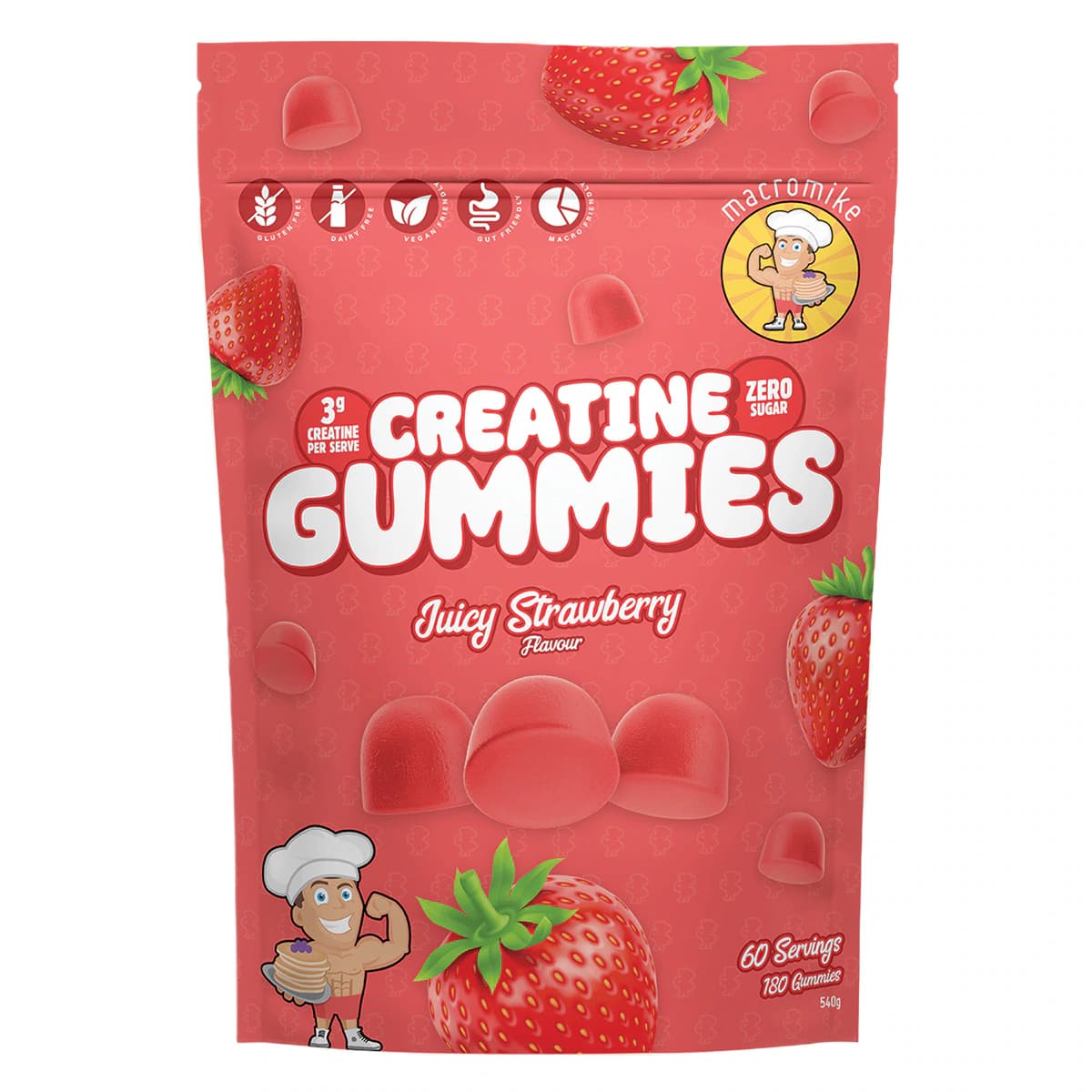 Macro Mike Creatine Gummies Juicy Strawberry 180 Pack