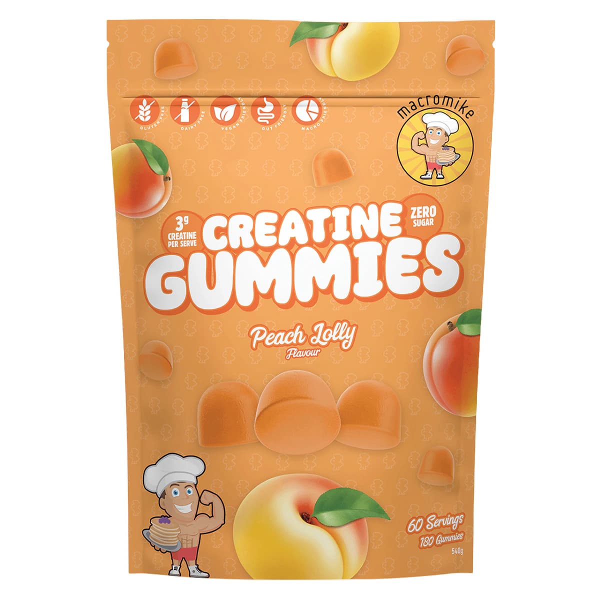 Macro Mike Creatine Gummies Peach Lolly 180 Pack
