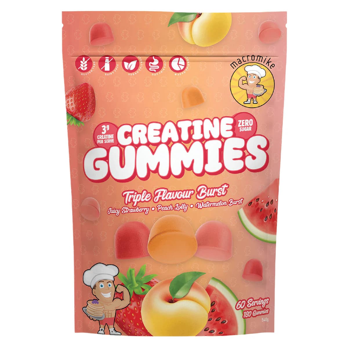 Macro Mike Creatine Gummies Triple Flavour Burst 180 Pack