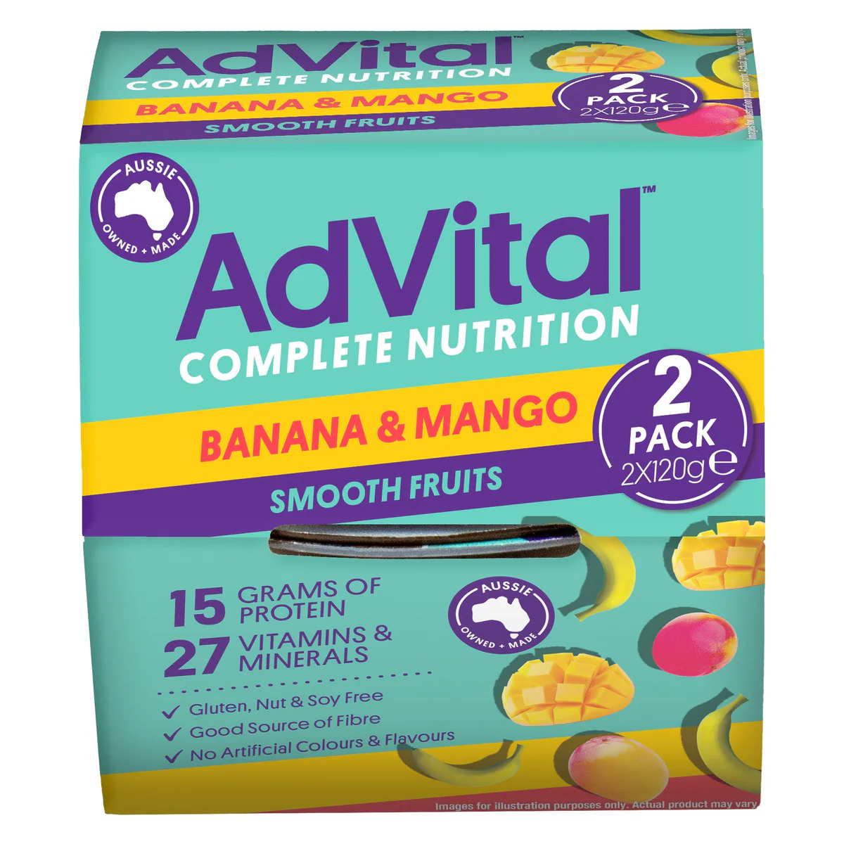 AdVital Nutritionally Complete Banana and Mango Smooth Fruits 2 Pack