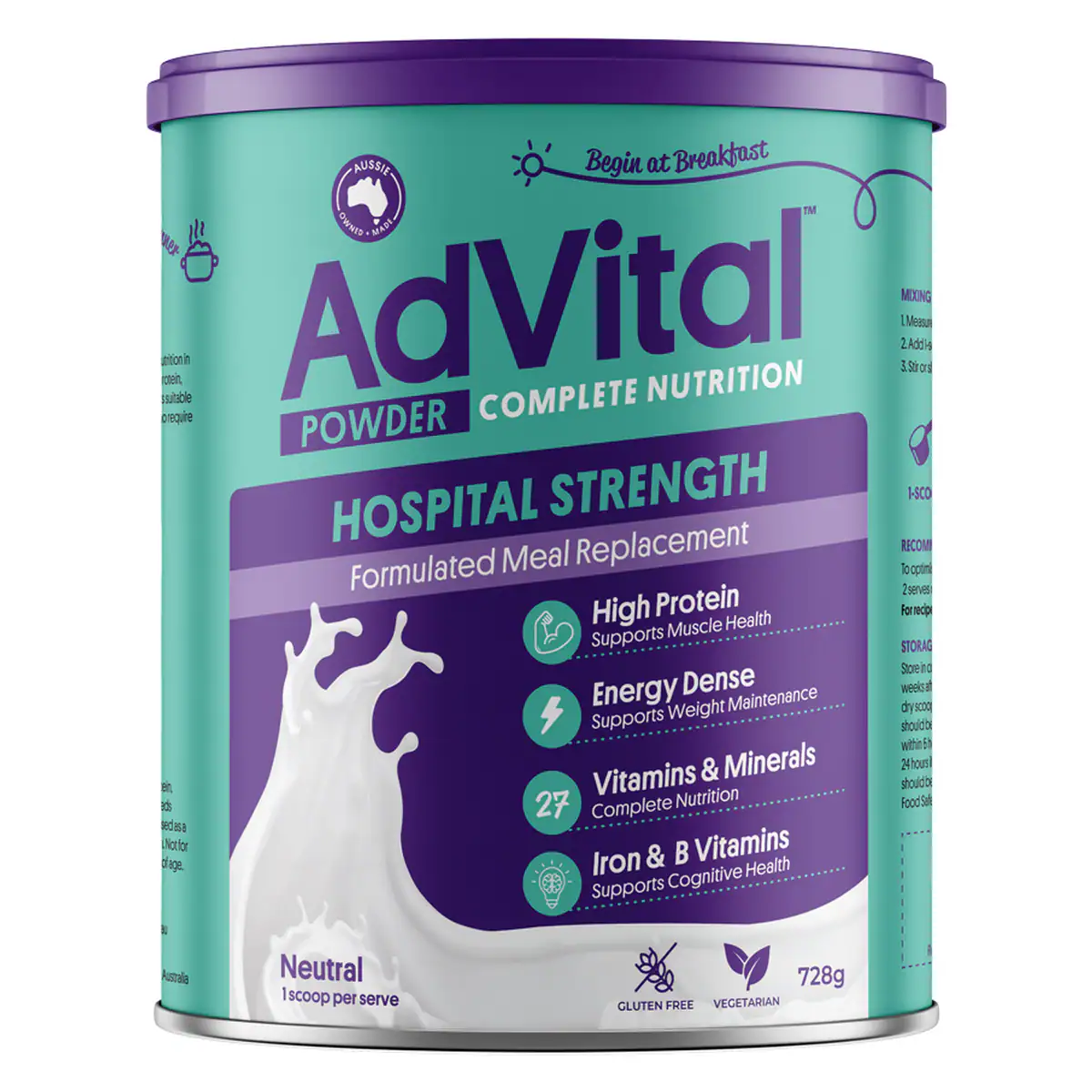 AdVital Hospital Strength Meal Replacement Neutral Powder 728g