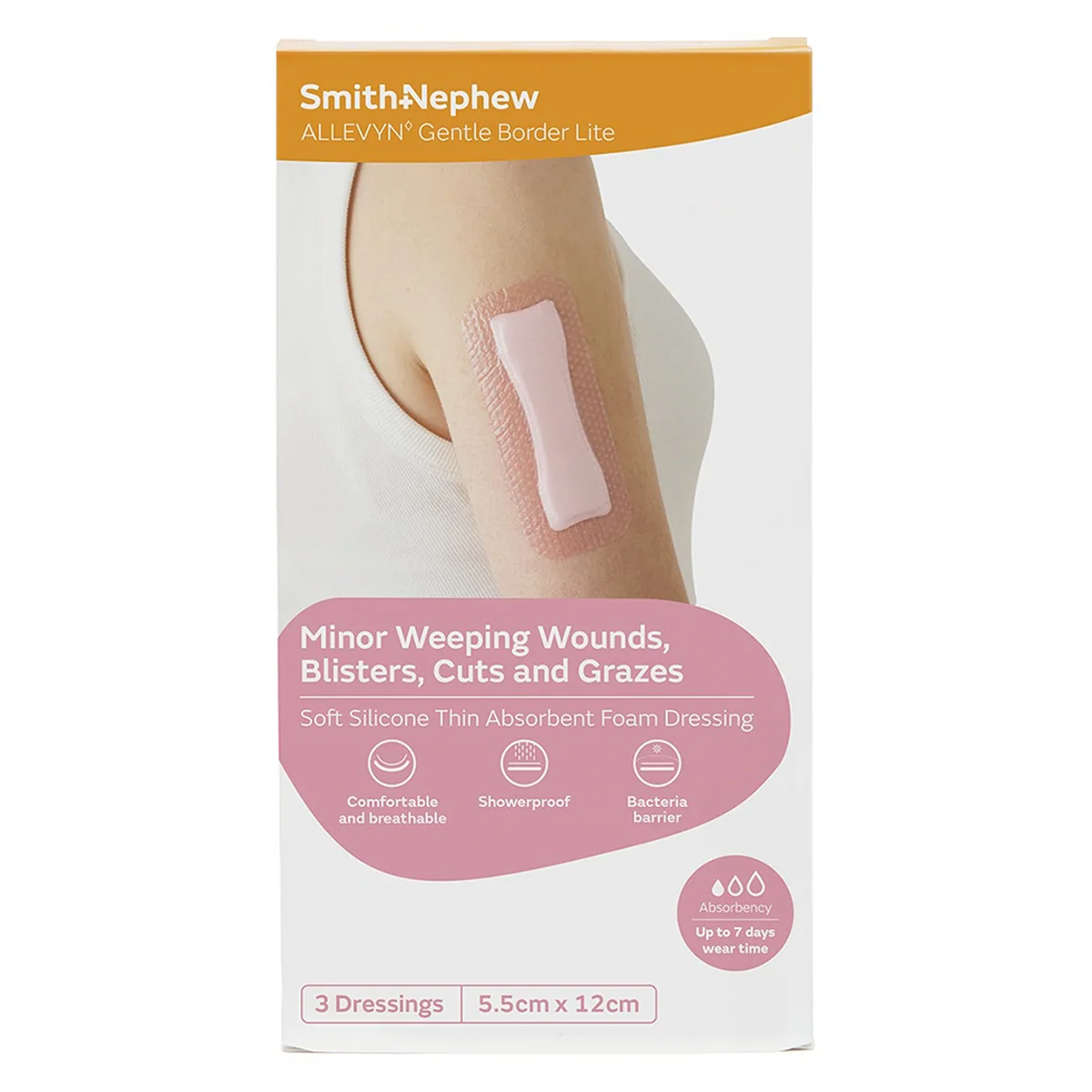 Allevyn Gentle Border Lite Foam Dressing 5.5cm x 12cm 3 Pack