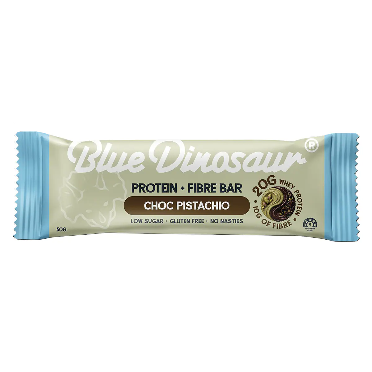 Blue Dinosaur Protein + Fibre Bar Choc Pistachio 50g