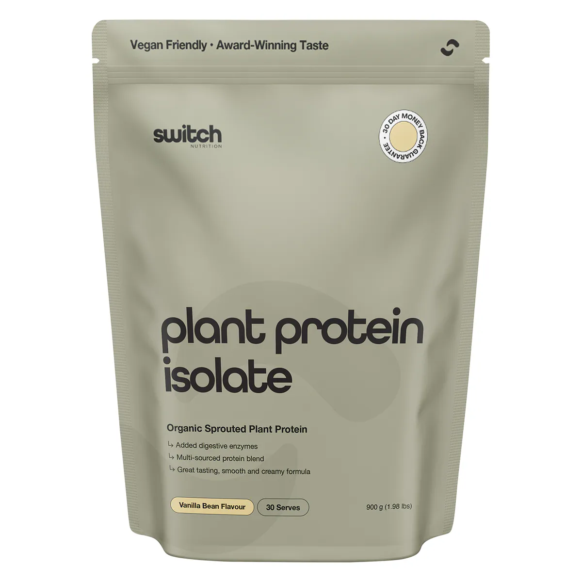 Switch Nutrition Organic Sprouted Plant Protein Vanilla Bean 900g