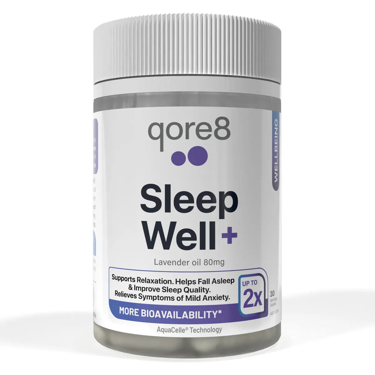 Qore8 Sleep Well+ Lavender Oil 80mg 30 Vegan Capsules