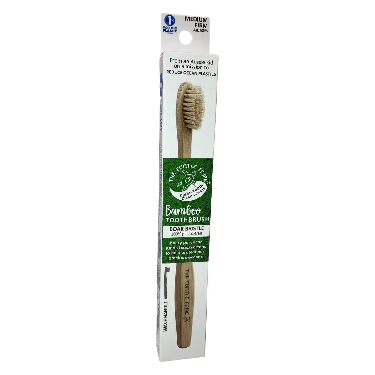 The Turtle Tribe Bamboo Boar Bristle Toothbrush Medium 1 Pack