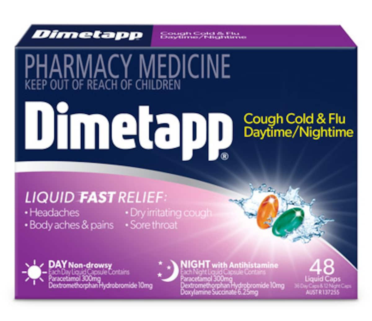 Dimetapp Cough, Cold & Flu Daytime/Nightime 48 Liquid Caps