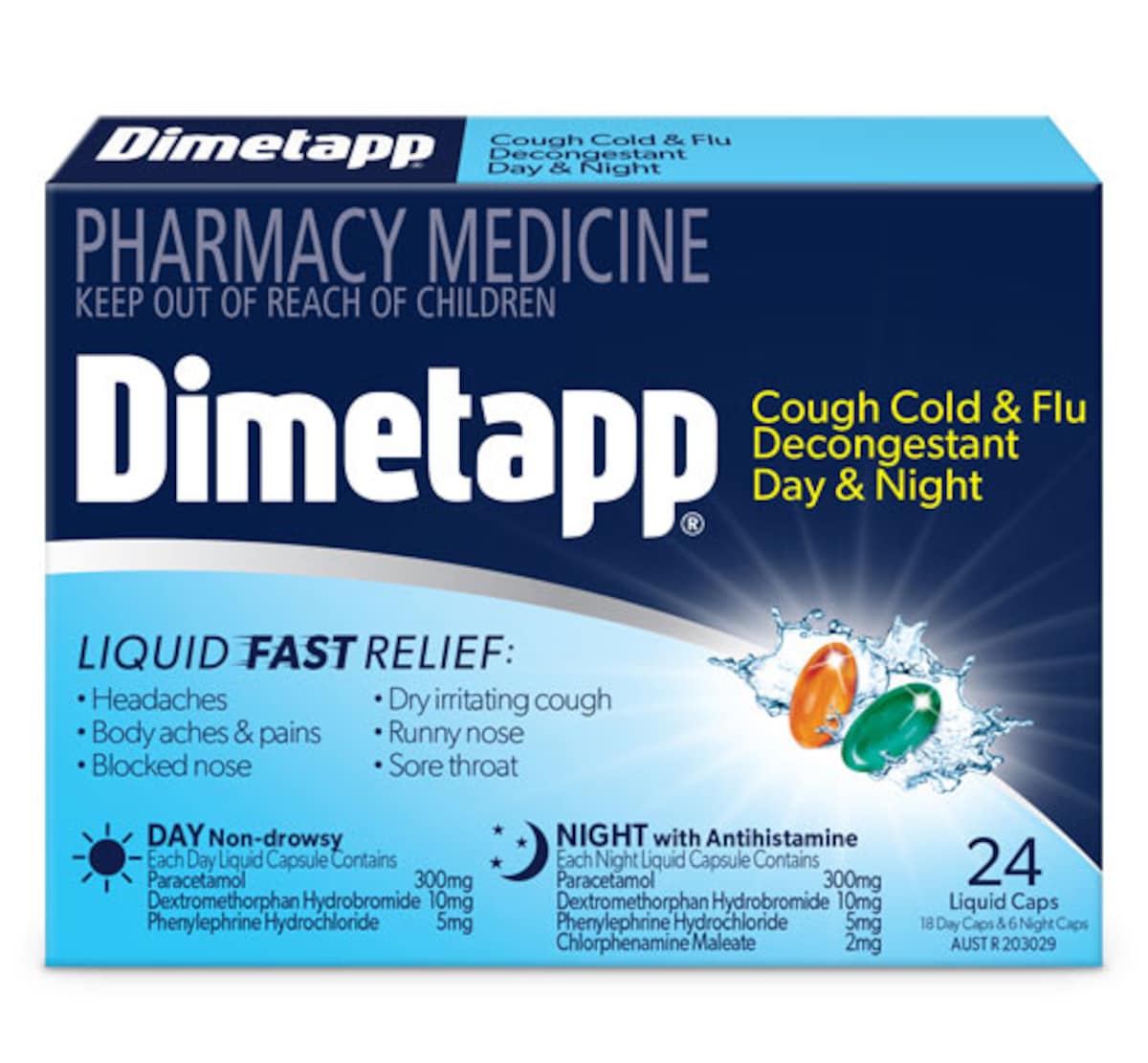 Dimetapp Cough, Cold & Flu Decongestant Day & Night 24 Liquid Caps