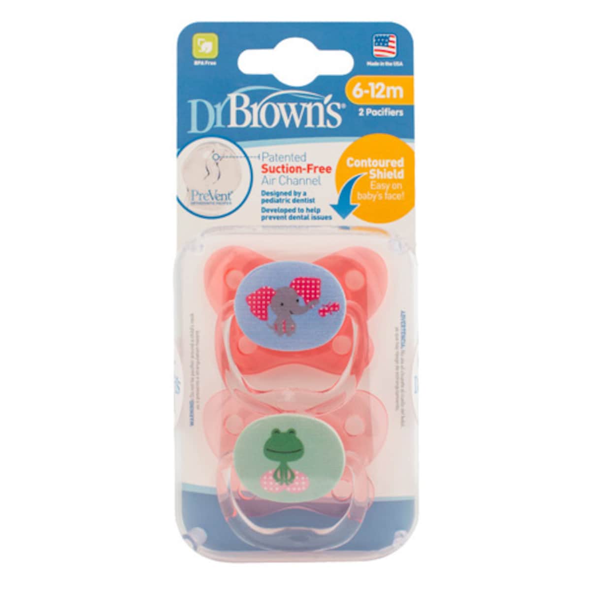 Dr Brown's PreVent Contoured Baby Pacifier 6-18 Months Pink 2 Pack