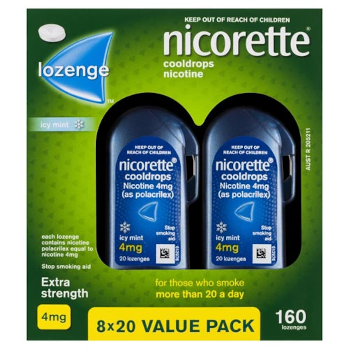 Nicorette Cooldrops Quit Smoking Nicotine Lozenges Icy Mint 4mg 160 Pack