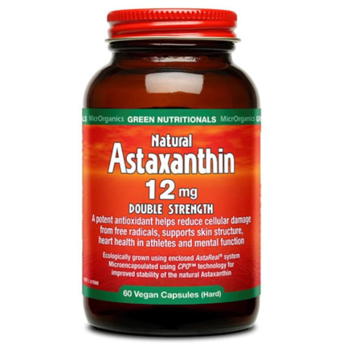 Green Nutritionals Natural Astaxanthin 12mg 60 Vegan Caps