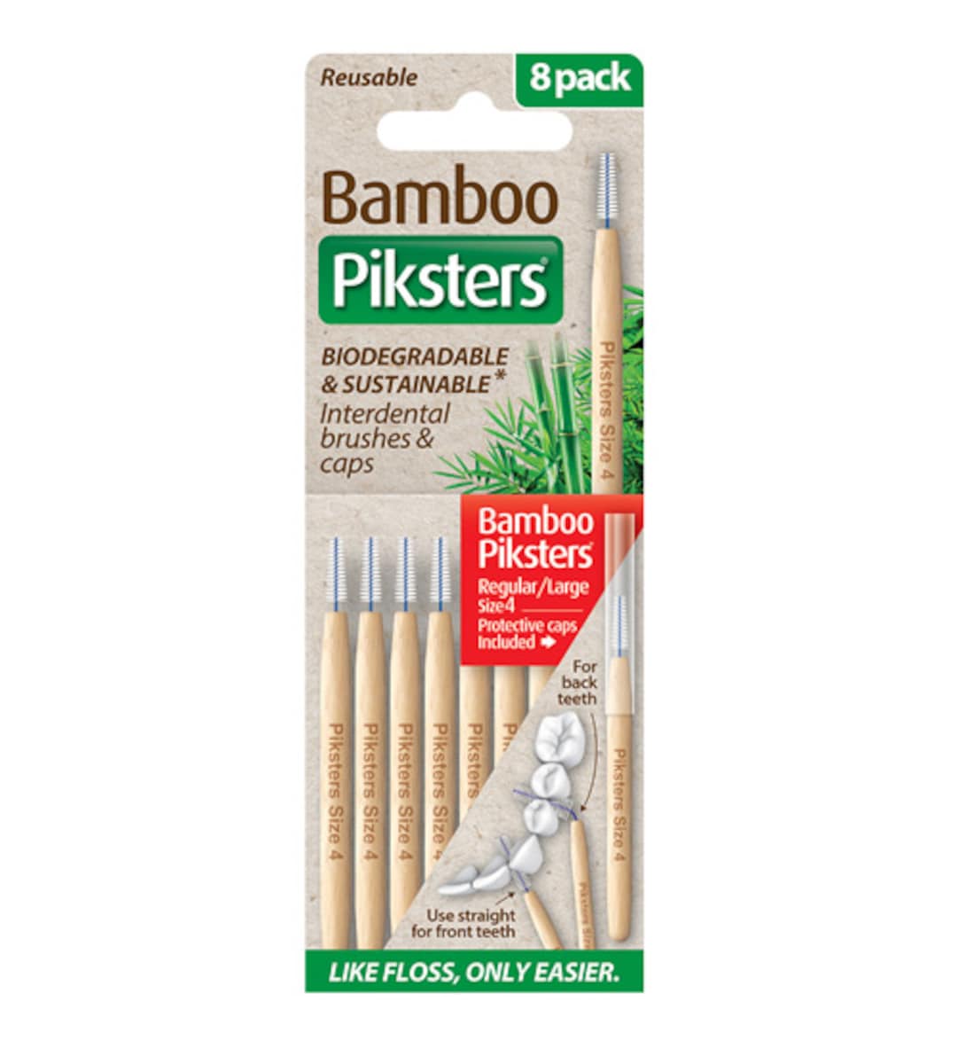 Piksters Bamboo Interdental Brush Size 4 Red 8 Pack