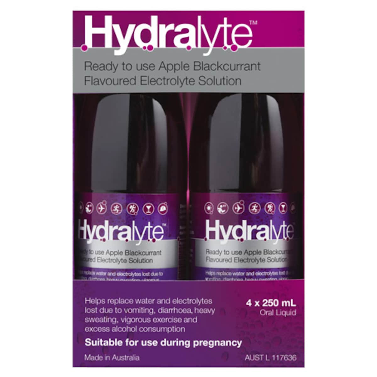Hydralyte Ready to Drink Solution Apple Blackcurrant 4 x 250ml