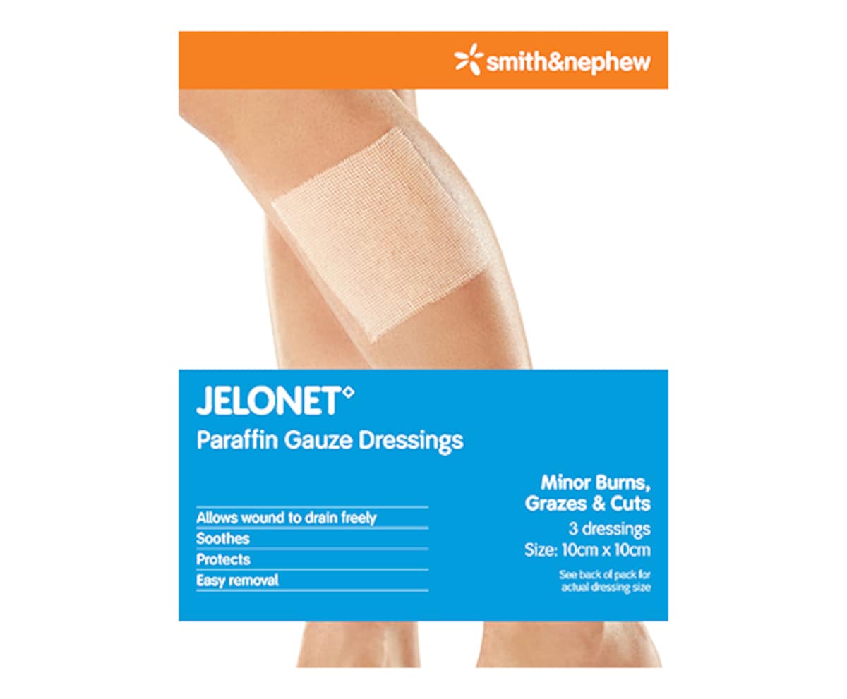 Smith & Nephew Jelonet Paraffin Gauze Wound Dressings 10cm x 10cm 3 Pack