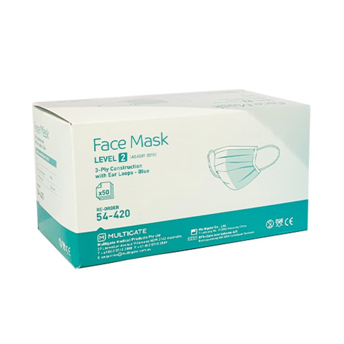 Multigate Surgical Face Masks with Ear Loops 50 Pack