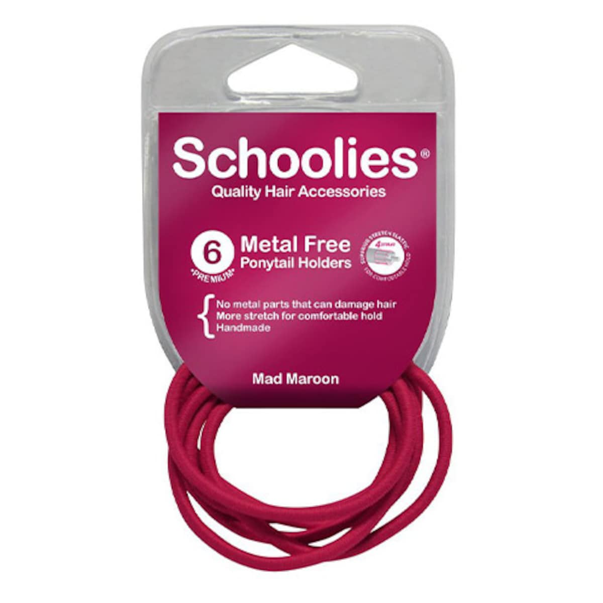 Schoolies #SC464 Metal Free Ponytail Holders Mad Maroon 6 Pack