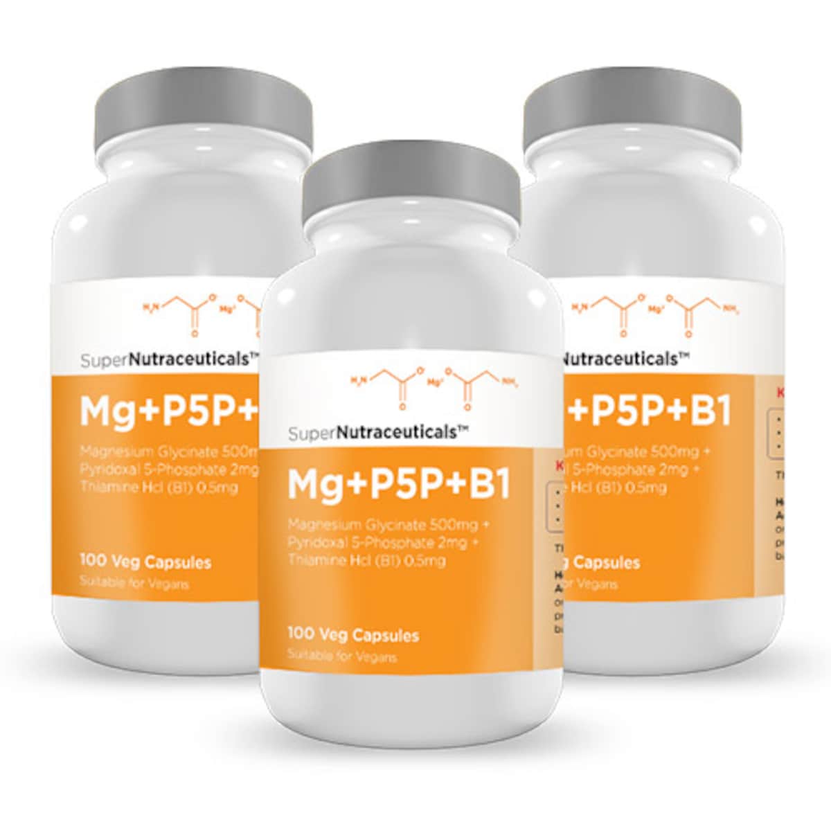 SuperNutraceuticals Magnesium Glycinate 500mg Pyridoxal 5-Phosphate 2mg Thiamine (B1) 0.5mg Capsules 300 {Compounded}