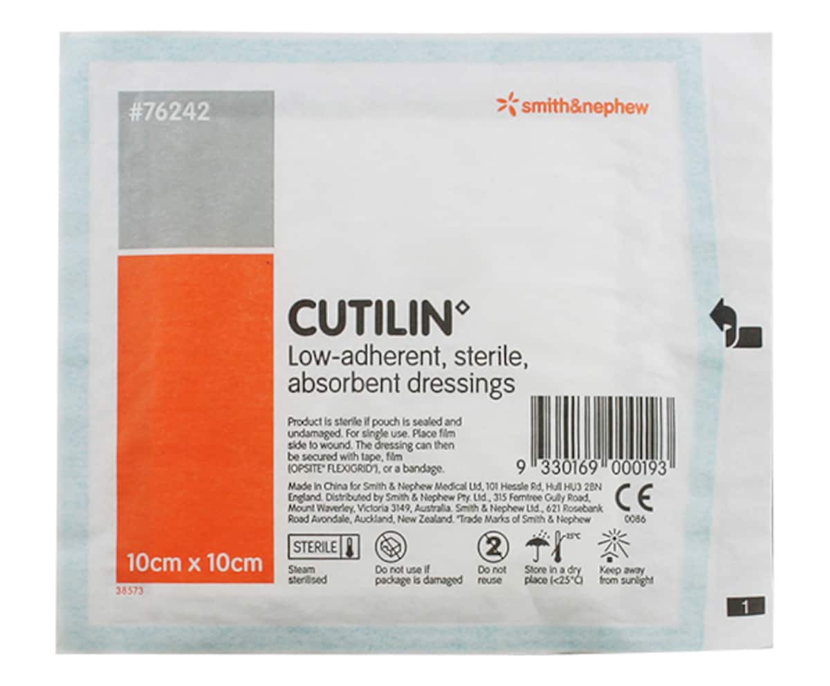 Cutilin Low Adherent Sterile Absorbent Dressing 10cm x 10cm Single