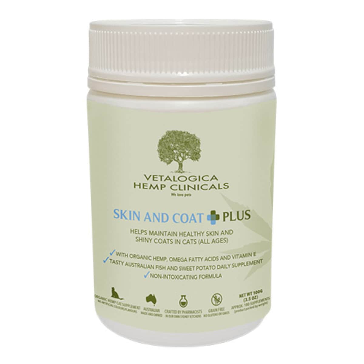 Vetalogica Hemp Clinicals Skin & Coat Plus Cat Supplement 100g