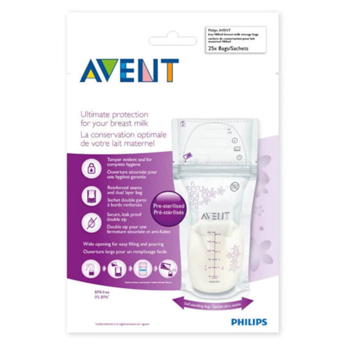 Avent Baby Milk Storage Bags 180ml x 25 Pack