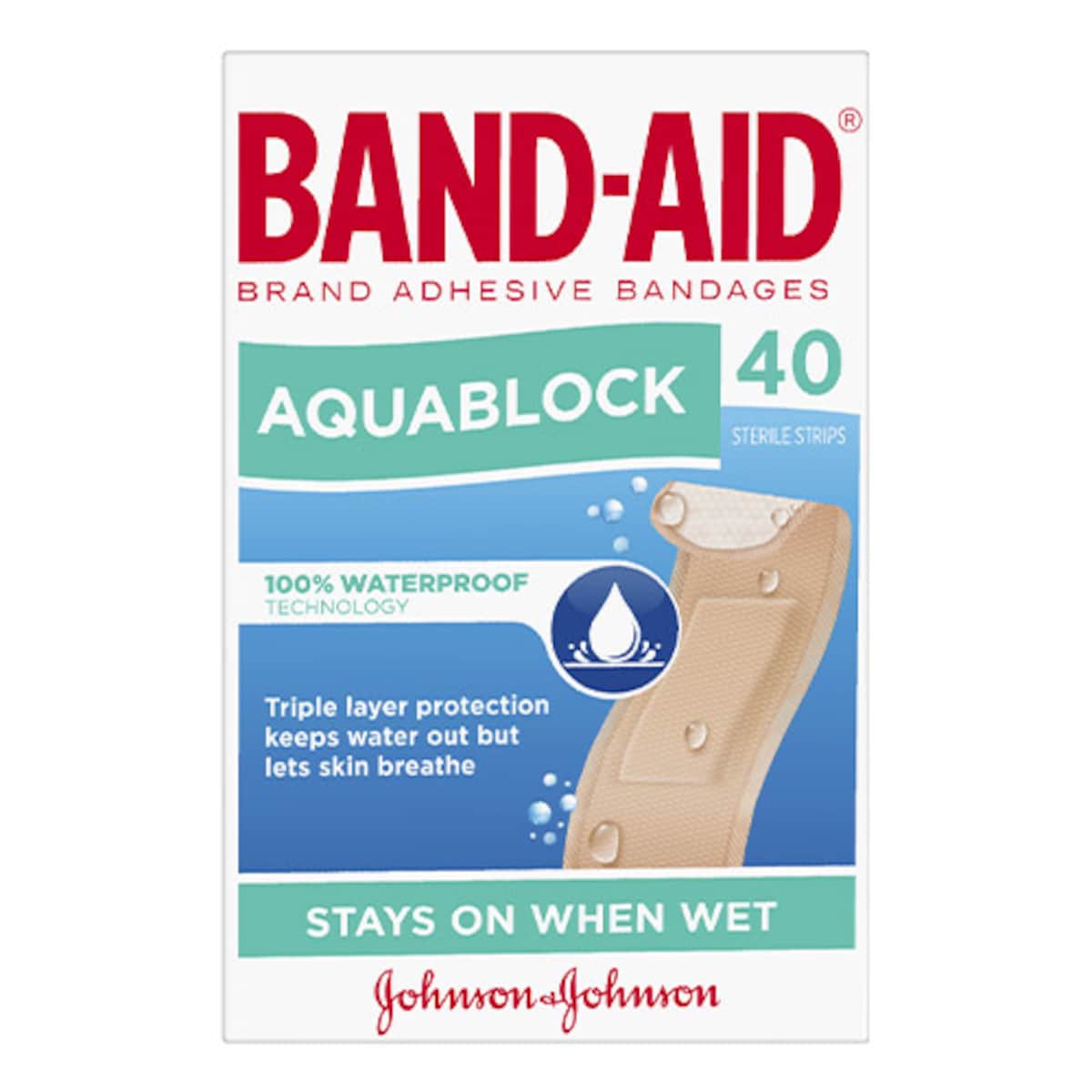 Band-Aid Aquablock Waterproof Sterile Bandage Strips 40 Pack