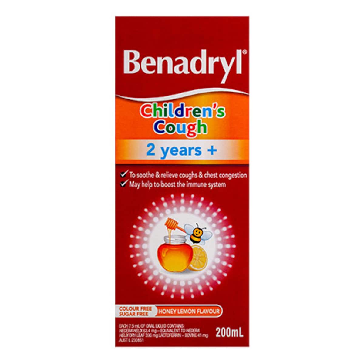 Benadryl Children's Cough Liquid 2 Years+ Honey Lemon 200ml