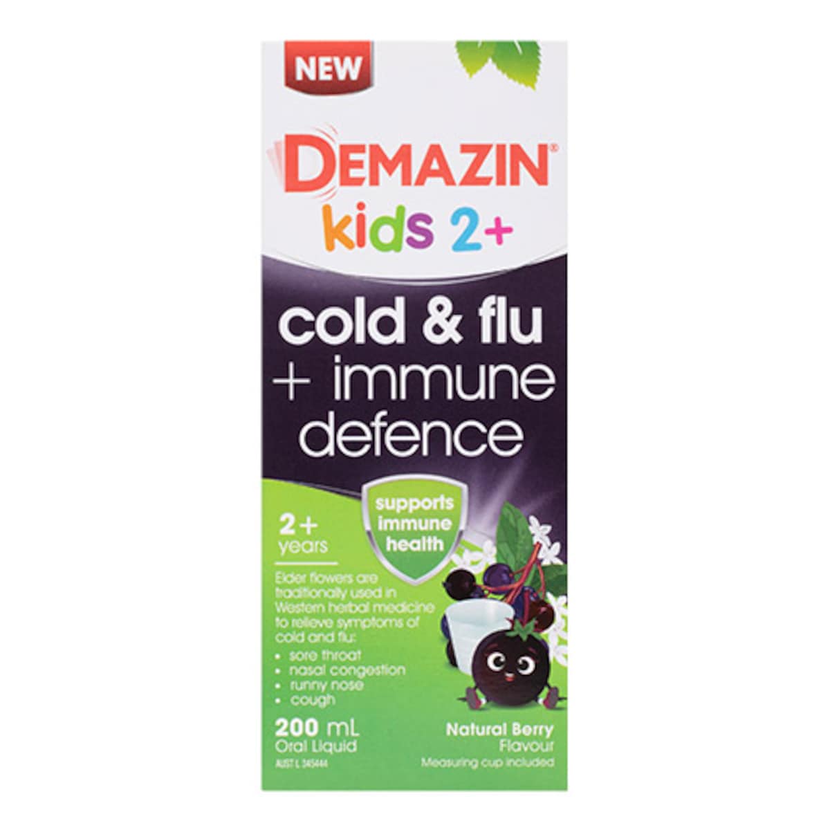 Demazin Kids 2+ Cold & Flu + Immune Defence Syrup Berry 200ml
