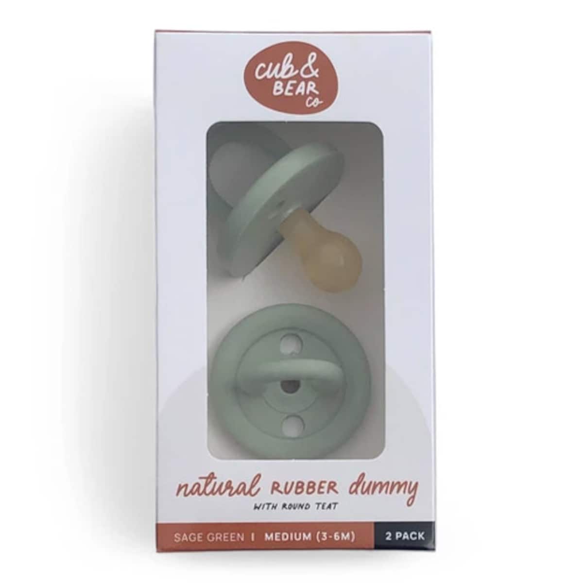 Cub & Bear Co Baby Natural Rubber Dummy Medium Sage Green 2 Pack