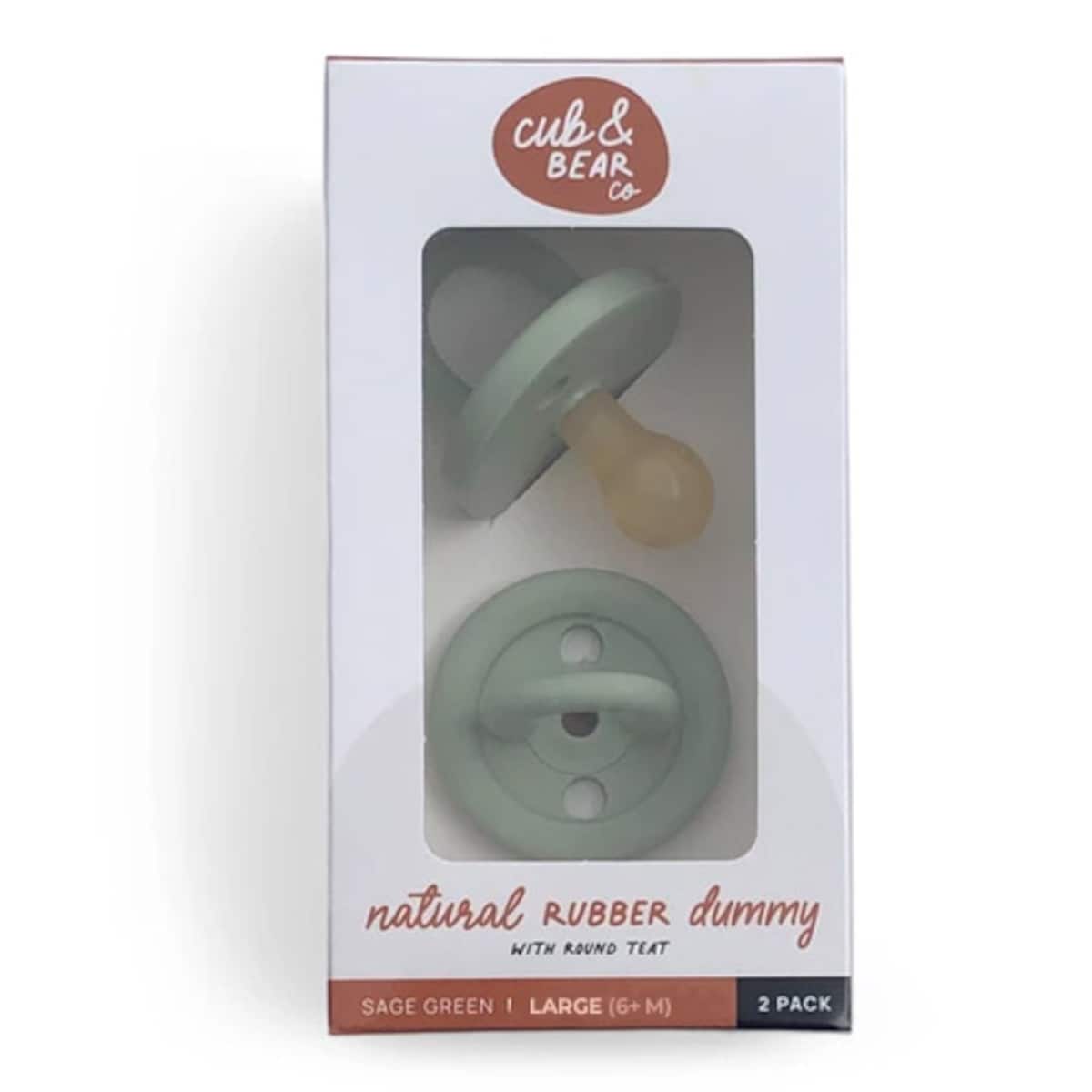 Cub & Bear Co Baby Natural Rubber Dummy Large (6M+) Sage Green 2 Pack