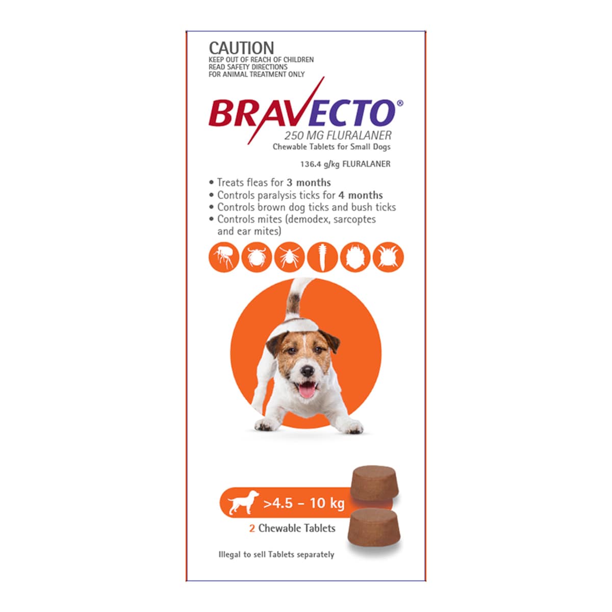 Bravecto for Small Dogs 4.5kg - 10kg 2 Chewable Tablets
