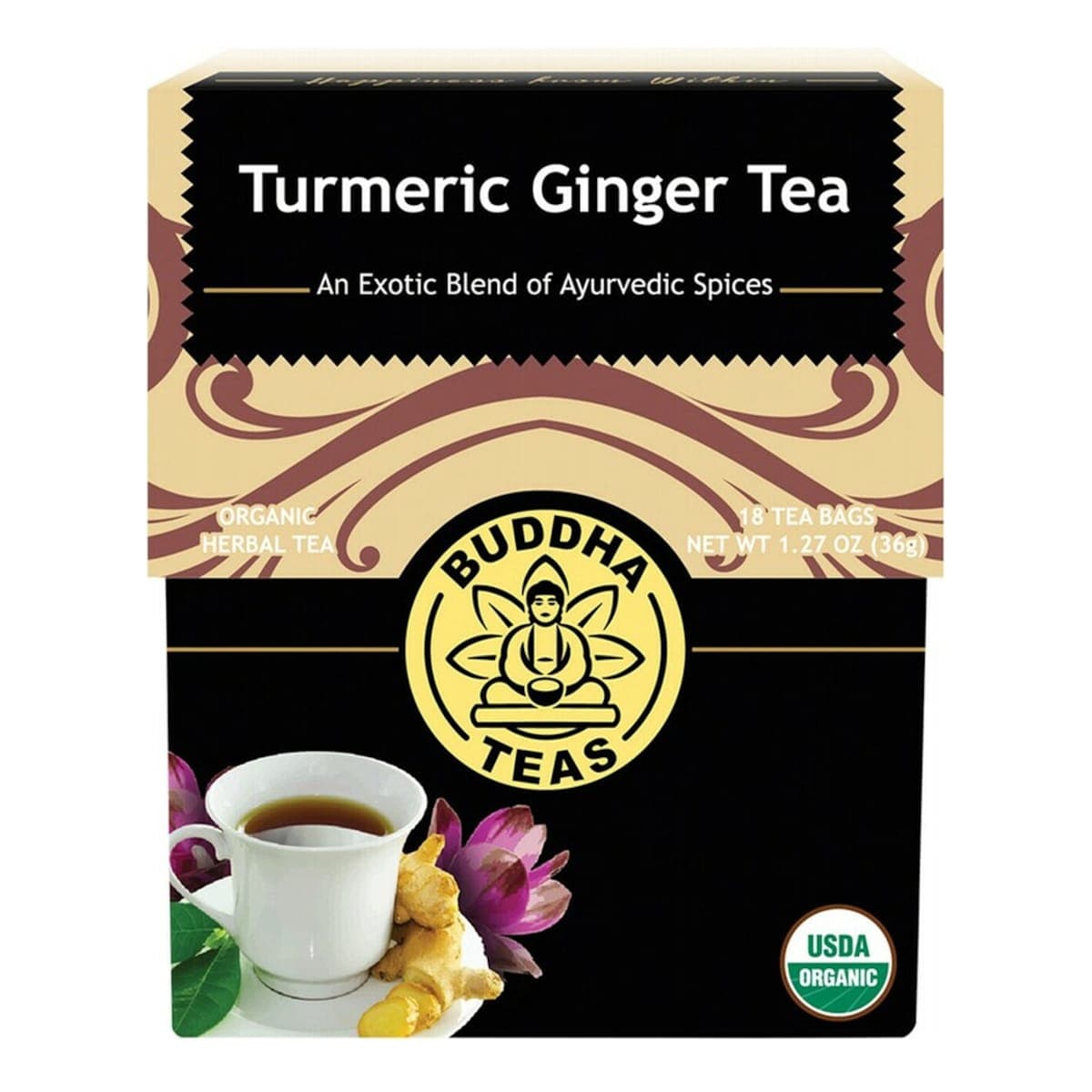 Buddha Teas Organic Turmeric Ginger Tea Bags 18 Pack