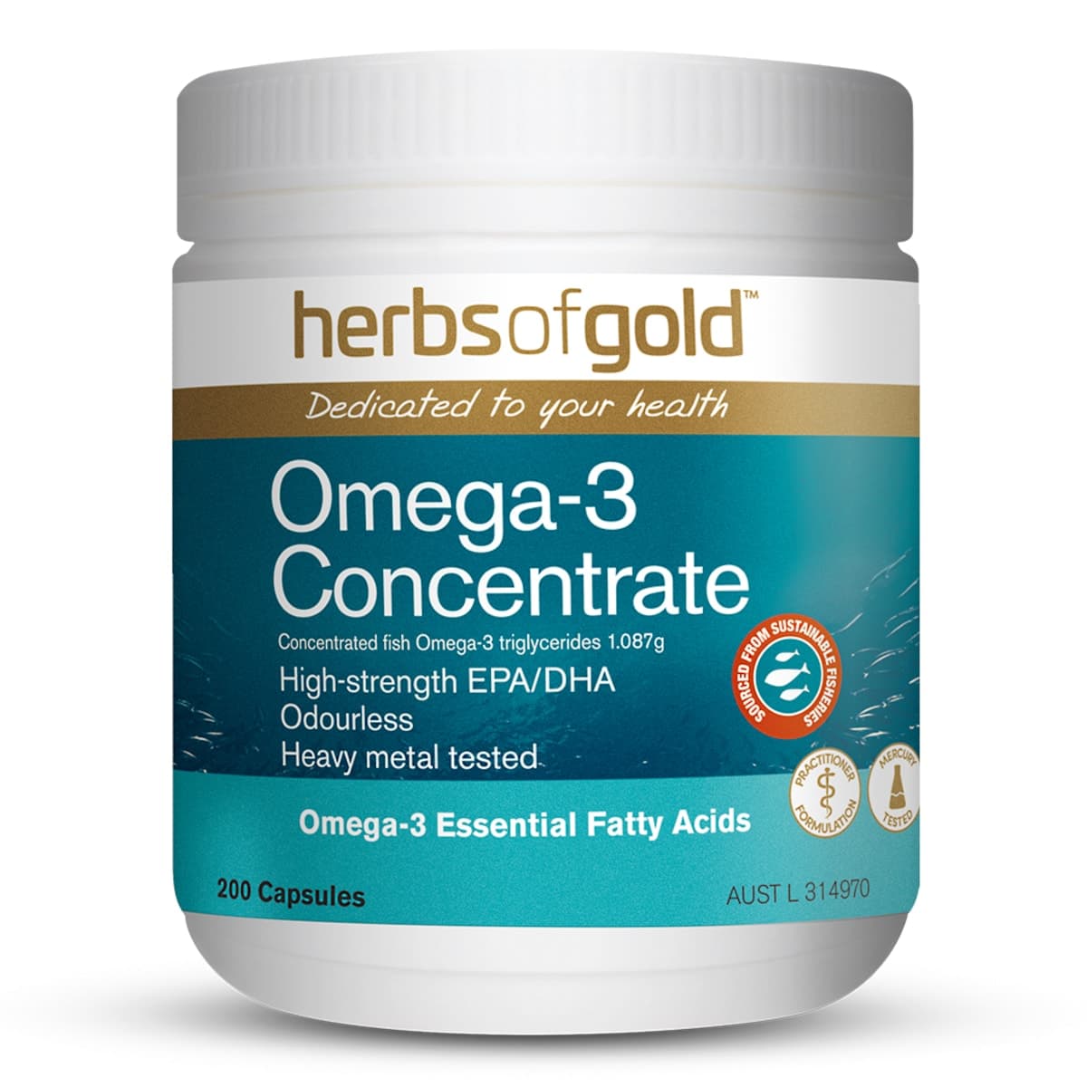 Herbs of Gold Omega-3 Concentrate 200 Capsules