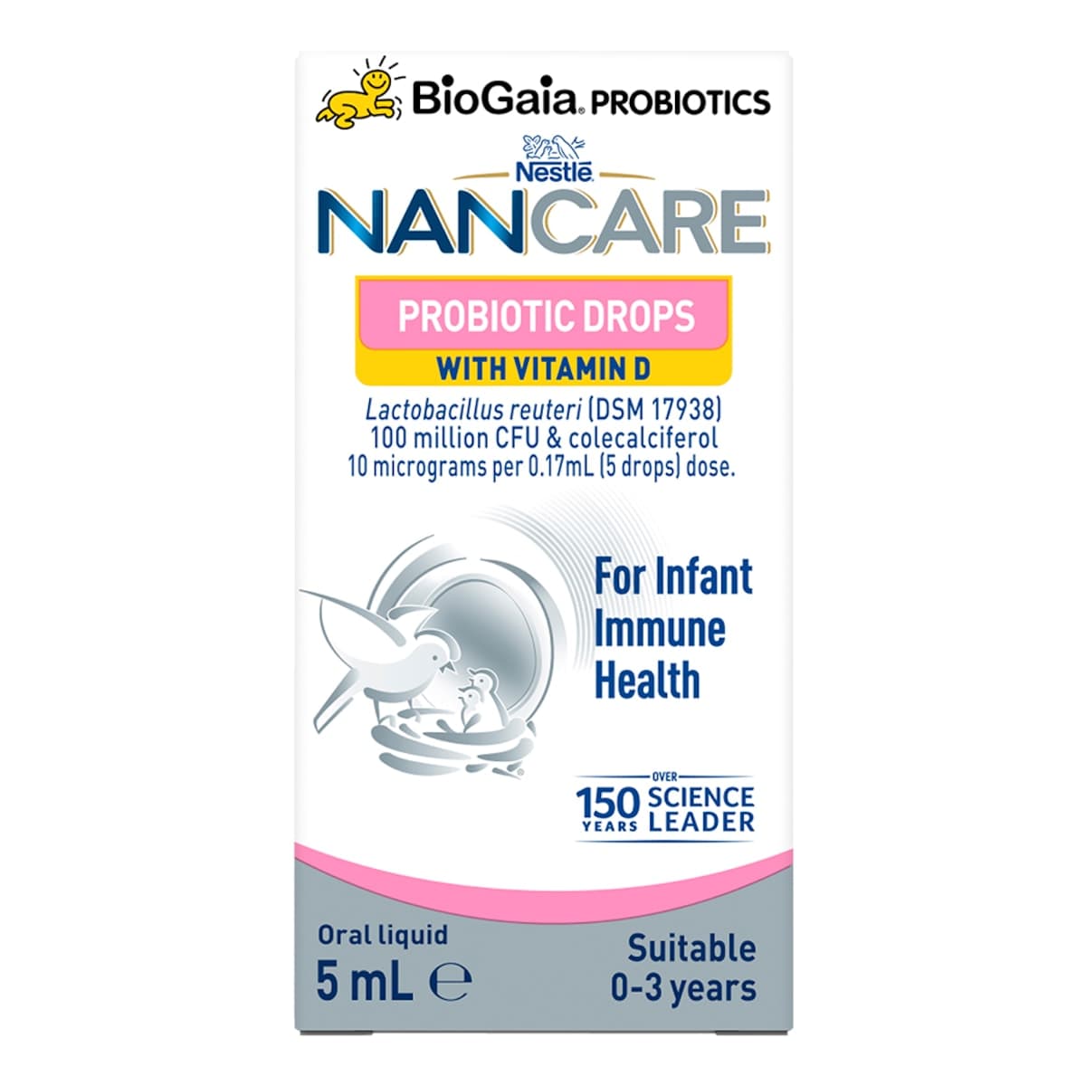 NAN CARE BioGaia Probiotic Drops with Vitamin D for Infant Immune Health 5ml
