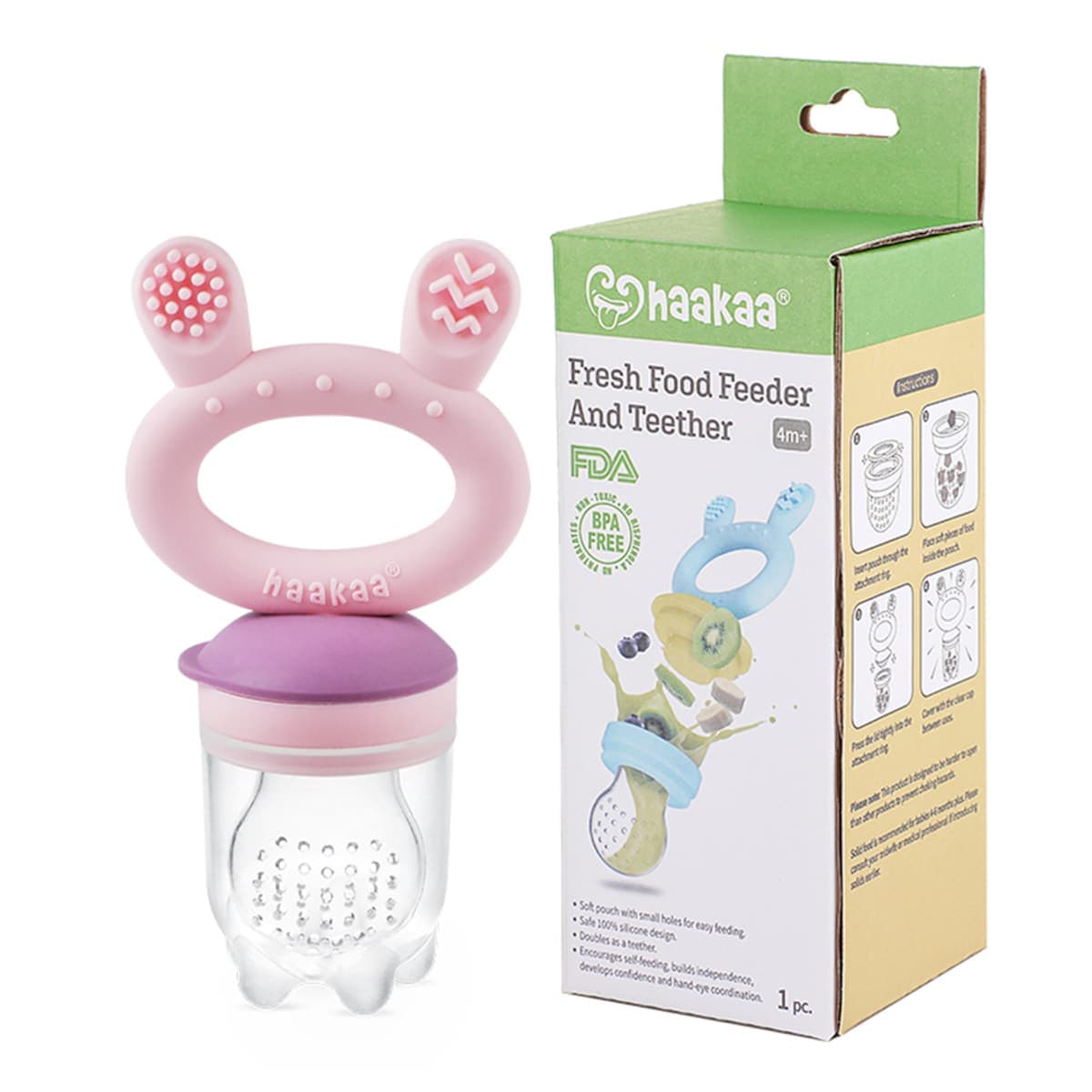 Haakaa Baby Fresh Food Feeder & Teether Pink