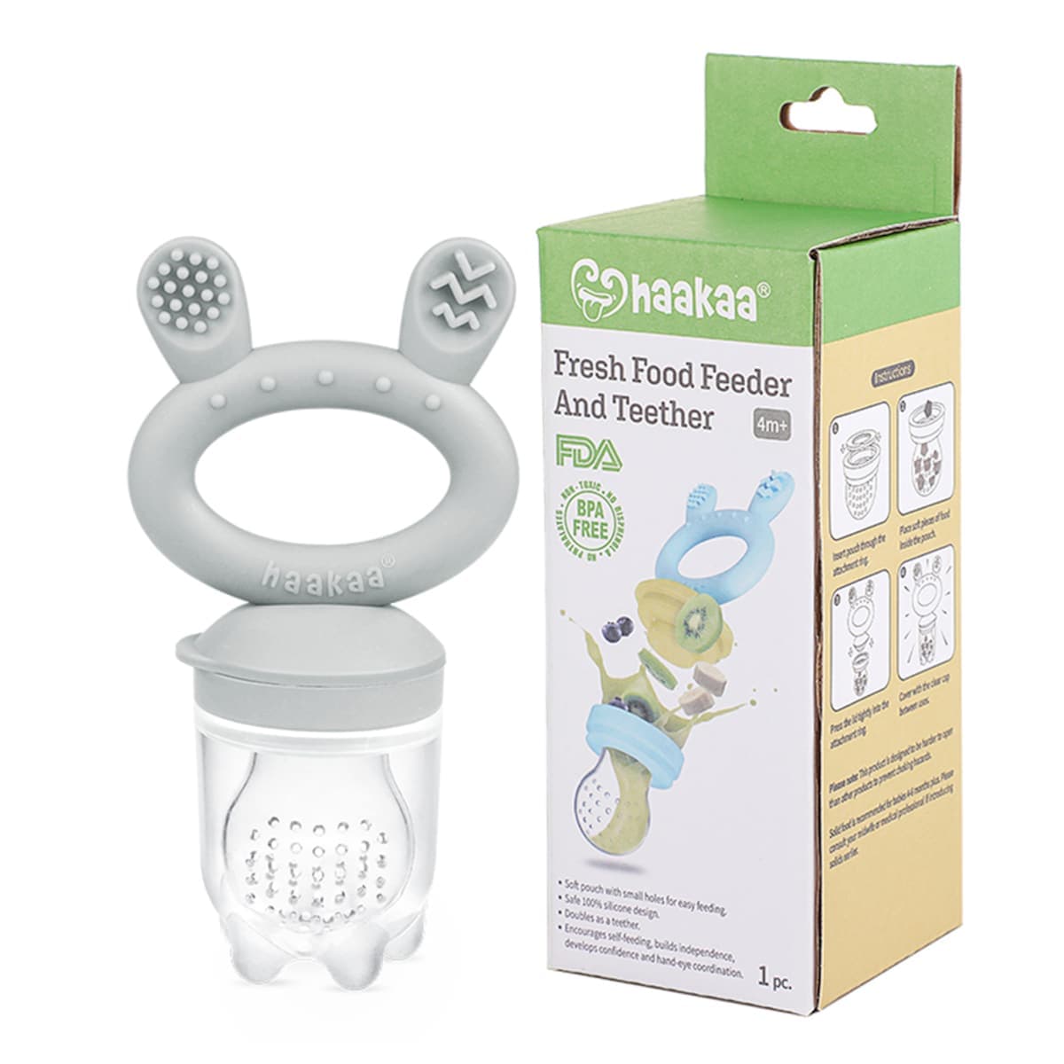 Haakaa Baby Fresh Food Feeder & Teether Grey