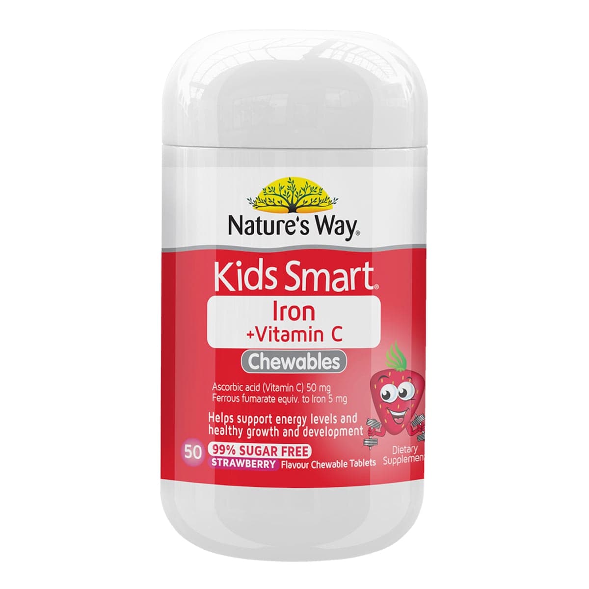Nature's Way Kids Smart Iron + Vitamin C 99.9% Sugar Free 50 Chewable Tablets