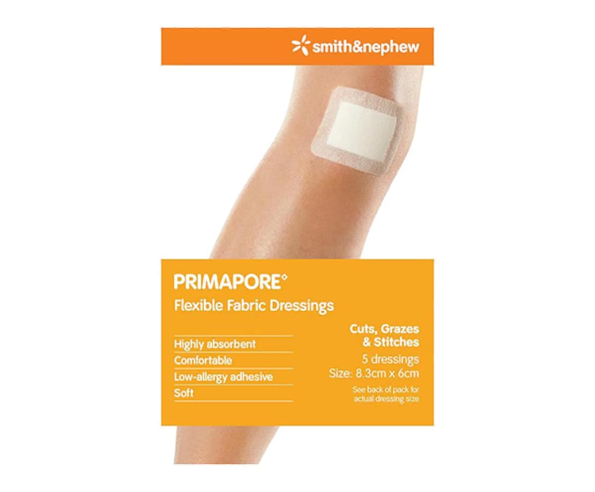 Smith & Nephew Primapore Flexible Fabric Dressing 8.3cm x 6cm 5 Pack