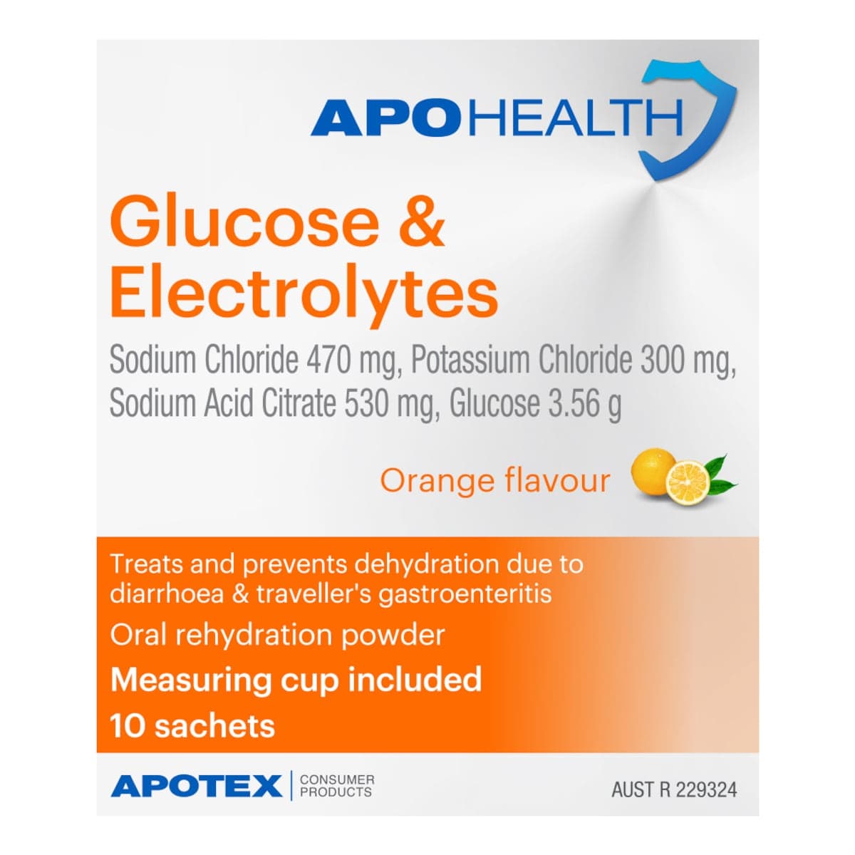 APOHEALTH Glucose & Electrolytes Orange Flavour 10 Sachets