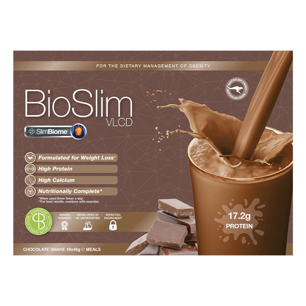 BioSlim VLCD Shake SlimBiome Chocolate 18 x 46g