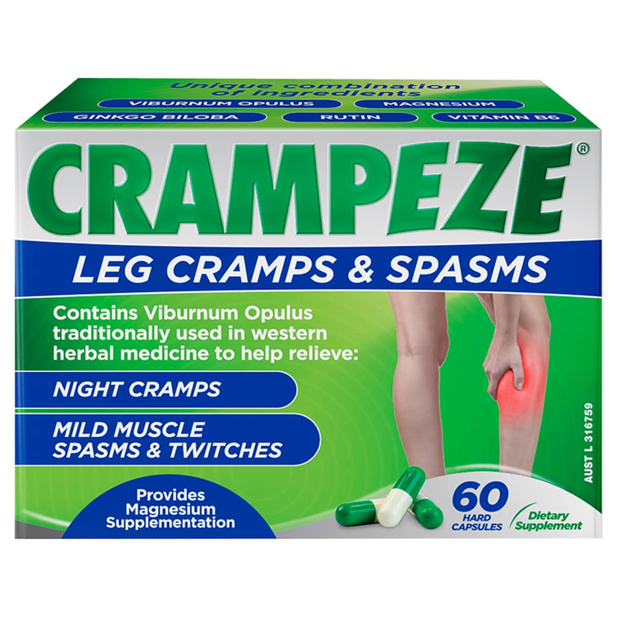 Crampeze Night Cramps for Leg Cramps & Spasms 60 Hard Capsules