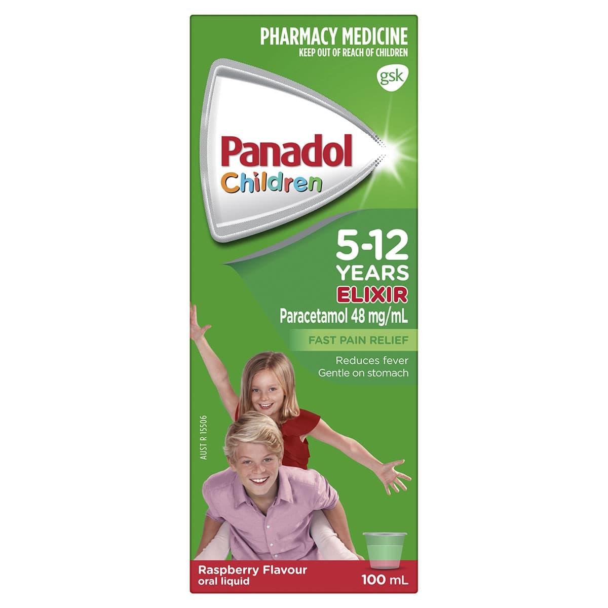 Panadol Children 5-12 Years Fever & Pain Relief Elixir Raspberry 100ml