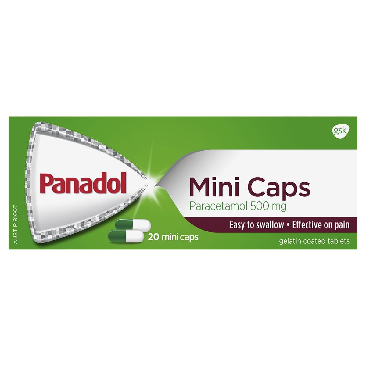 Panadol Mini Caps Pain Relief Paracetamol 500mg 20 Pack